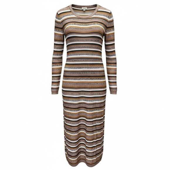 NWT A.N.A. Women’s Brown Cream Striped Long Sleeve Maxi Sweater Dress - Size XXL - Picture 1 of 6
